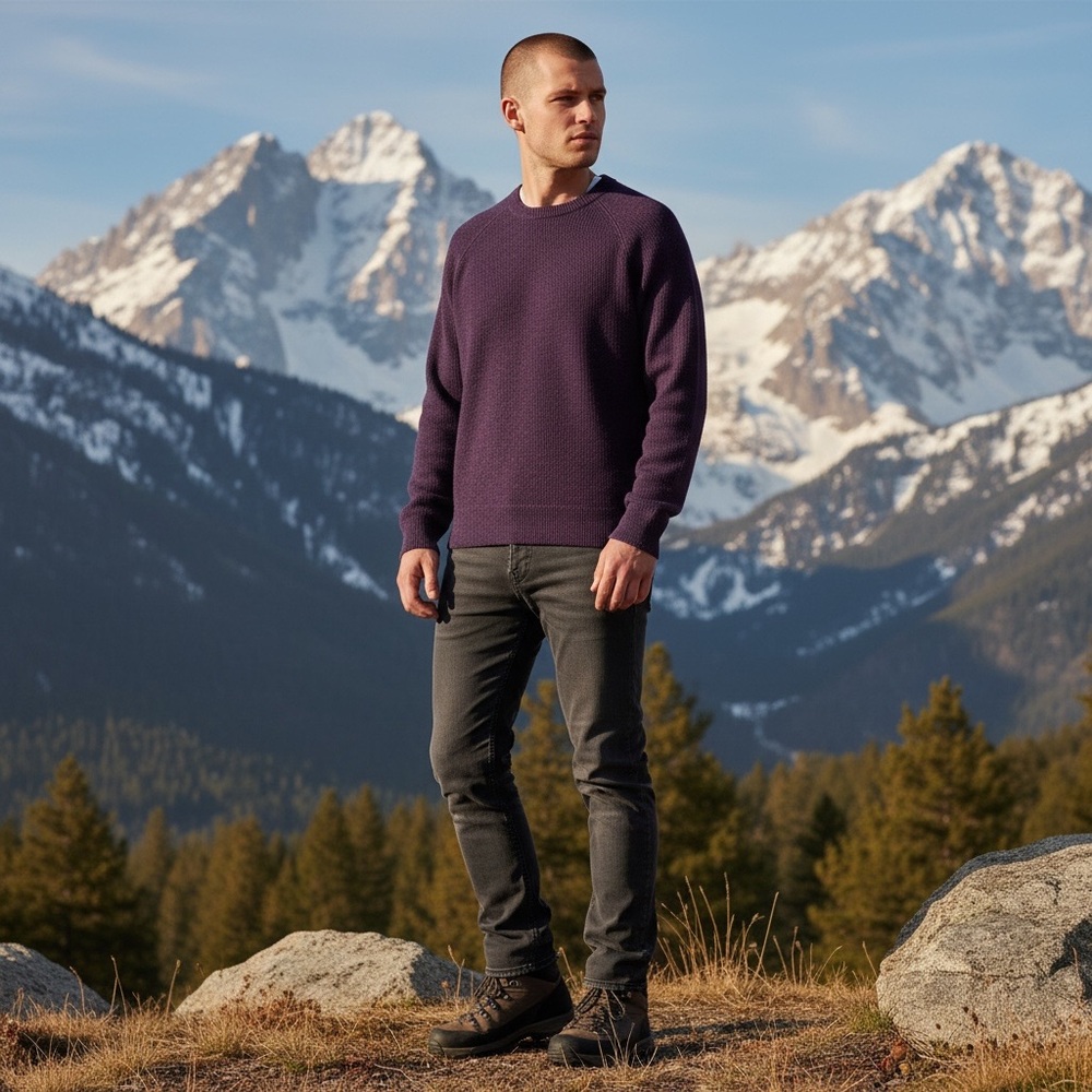Men's Burgundy Henley Long Sleeve Shirt